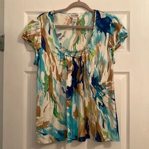 186. Allison Taylor Cap Sleeve Top Large Multi Blue